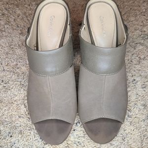 Calvin Klein Taupe Peep Toe Mules